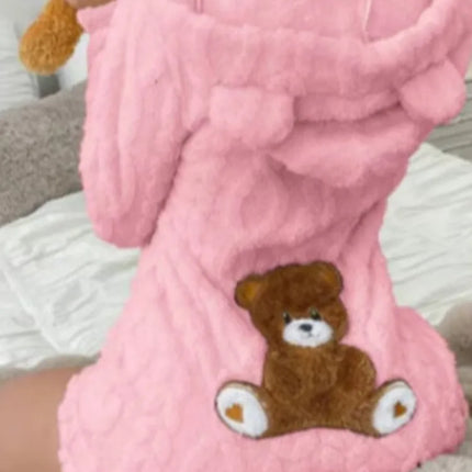 Autumn Winter Plush Hoody Women's Jumpsuit Shorts 2026 New Fashion Embroidered Animal Bear Female Casual Home Wear Plush Rompers
