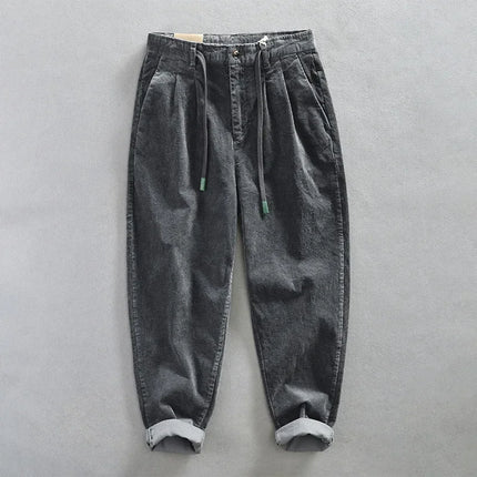 Autumn Winter Classic Cotton Corduroy Casual Mens Pants Comfortable Retro Big Pocket Drawstring Cargo Trousers AZ324