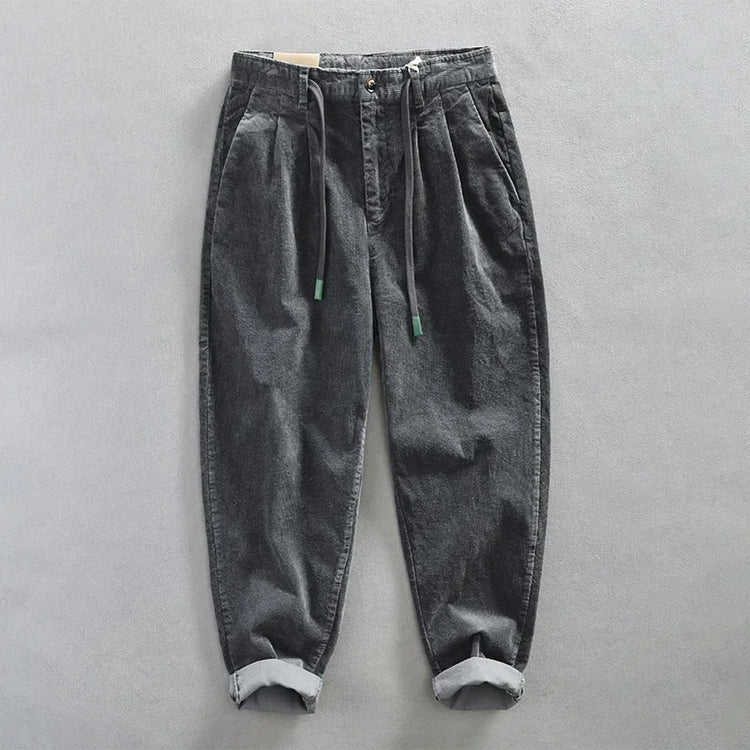 Autumn Winter Classic Cotton Corduroy Casual Mens Pants Comfortable Retro Big Pocket Drawstring Cargo Trousers AZ324