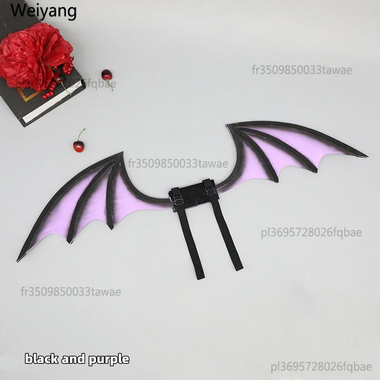 New Handmade Simulation Plush Furry Bat Ears Devil Sweetheart Halloween Bat Cosplay Pros Night Party Animals Hair Band Bat Wing