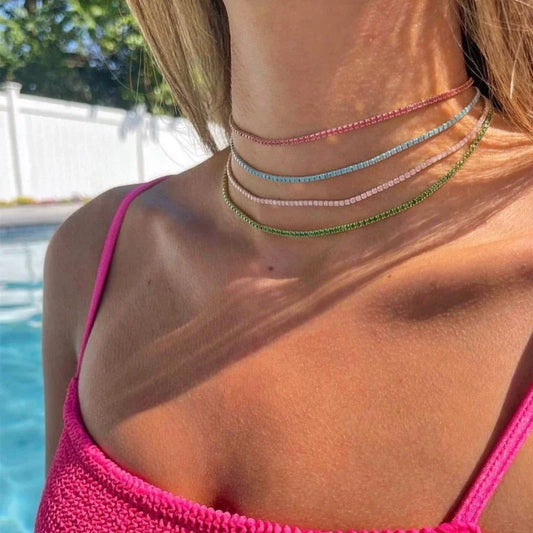 Lusso AAA + 3mm CZ 1 fila lucida catena da tennis collana HipHop ghiacciato Bling zircone cubico girocollo gioielli placcati in oro per le donne