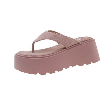 Pantofole da esterno con zeppa Infradito estive da donna con fondo spesso Infradito da spiaggia per il tempo libero a vita alta da esterno in pelle scamosciata