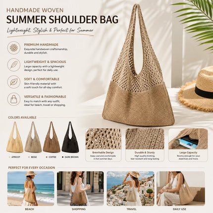 Borse a maglia da donna, borsa tote grande capacità, borsa estiva da spiaggia, borsa grande casual, borse a tracolla intrecciate a nido d'ape, borsa da donna