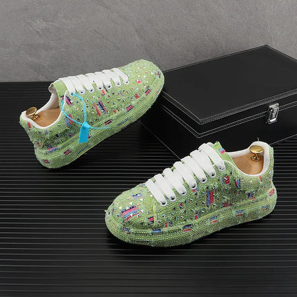 Hot Sale Rhinestone Canvas Shoes Mens Casual Skate Shoes Fashion Street Hip Hop Canvas Sneakers Men Platform Vulcanized Shoes