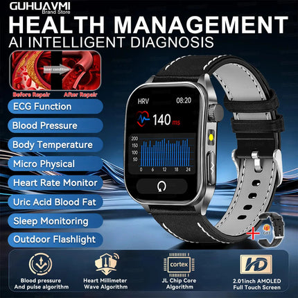 2026 Nuovo 650nm Terapia Laser Grassi nel sangue Acido urico Pressione sanguigna Smart Watch ECG + PPG Preciso Monitor di salute Smartwatch per gli uomini platinumshop