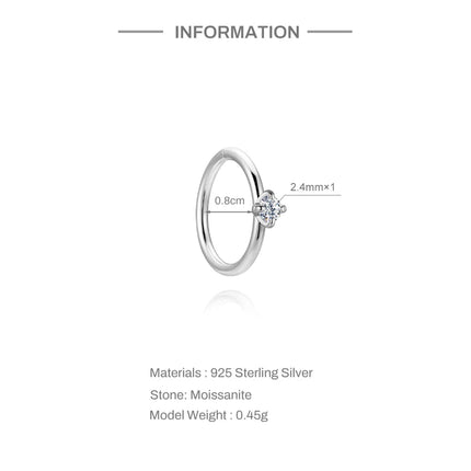 CANNER 1PC 6/7/8/9mm Moissanite 925 Sterling Silver Hoop Earrings Women Round Circle Piercing Earings Personalized Fine Jewelry PlatiNum