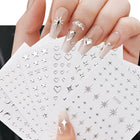 6Sheets Metallic Silver 3D Nail Art Stickers Self‑Adhesive Decals Star Chain Heart Pattern for DIY Manicure Nail Decor Accessories