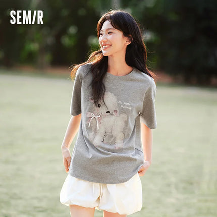 T-shirt lunga Semir con fiocco da donna, vestibilità ampia in cotone, nuova collezione estiva 2025, top grafico carino per ragazze adolescenti
