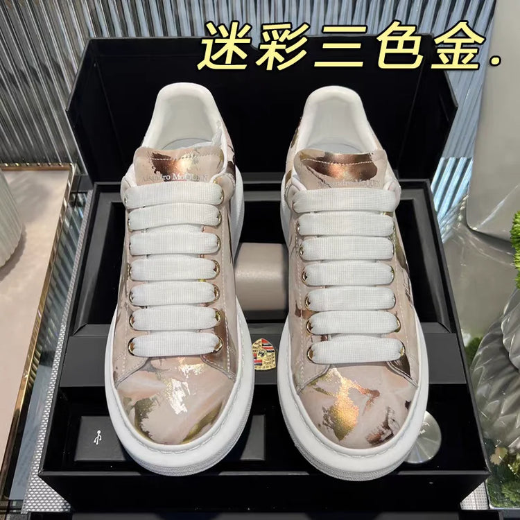 American European Fashion Casual Shoes Unisex White Platform Sneakers Man Sport Shoes In Printing Leather Women Heighten Loafers