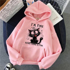 Women’s Vintage Y2K Hooded Pullover, Kawaii Sweatshirt With Sarcastic Cat Graphic Print Long‑Sleeve Tops For Daily Street Wear