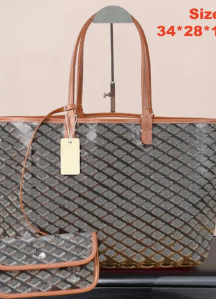 Borsa tote da donna in vera pelle da 34 cm, borsa alla moda, set da 2 pezzi con mini portafoglio in pelle abbinato per lo shopping quotidiano