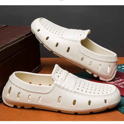 Mocassini Comodi da Uomo in Pelle, Scarpe Antiscivolo da Guida, Sandali Estivi, Zoccoli Casual con Punta Tonda, Scarpe da Lavoro Slip-on