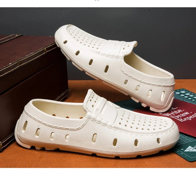 Mocassini Comodi da Uomo in Pelle, Scarpe Antiscivolo da Guida, Sandali Estivi, Zoccoli Casual con Punta Tonda, Scarpe da Lavoro Slip-on