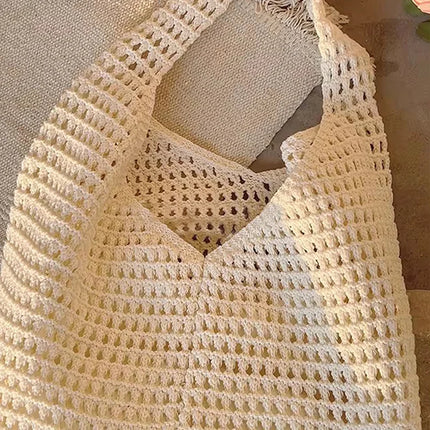 Crochet Crossbody Bag Hollow Beach Leisure Handbag Solid Color Summer Holiday Woven Shoulder Bag