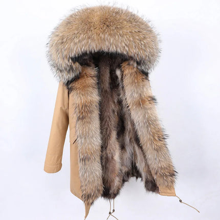 Maomaokong Natural Fur Lining Real Fur Coat Winter Jacket Women Raccoon Fur Collar Warm Thick Parkas Female Clothing