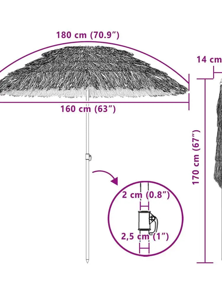 Ombrellone da Spiaggia Naturale 160x160cm, Leggero e Regolabile in Poliestere Anti-UV, Ideale per Giardino e Spiaggia - Stile Tropicale