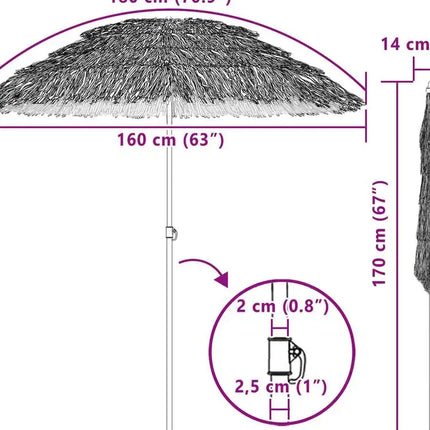 Ombrellone da Spiaggia Naturale 160x160cm, Leggero e Regolabile in Poliestere Anti-UV, Ideale per Giardino e Spiaggia - Stile Tropicale