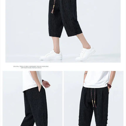 Pantaloncini da uomo Harajuku Kimono retrò Pantaloni da spiaggia comodi e traspiranti Pantaloni casual Harun larghi in cotone stile giapponese da uomo