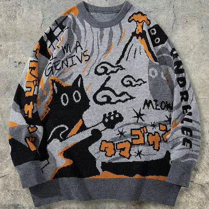 2026 Spring/Summer Men's and Women's Retro Cartoon Pattern Knitted Sweater - Loose and Comfortable Long-Sleeved Knitted Sweater