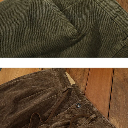 Autumn Winter Classic Cotton Corduroy Casual Mens Pants Comfortable Retro Big Pocket Drawstring Cargo Trousers AZ324