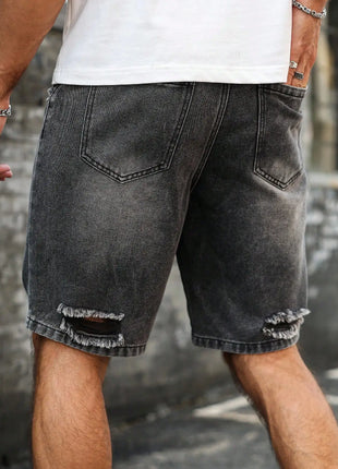 Pantaloncini effetto consumato da uomo all'ingrosso, jeans alla moda, stile casual estivo, vita media, colore chiaro, tessuto