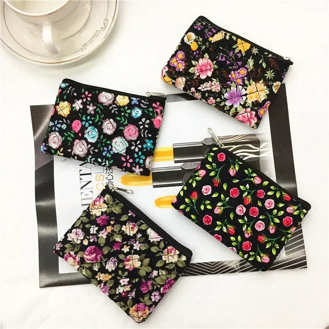 Students Canvas Flower Coin Bags Purse Square Zipper Small Storage Bags Clutch Pouch Keys Earphone ID Credit Card Holder Bags PlatiNum