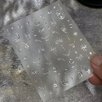 3D Bronzing Gold Moon Star Nail Art Stickers Retro Bohemia Sun Moon Star Nails Designs Self-Adhesive 3D Luxury Nail Decorations