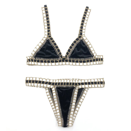 2024 Set bikini a triangolo fatto a mano all'uncinetto rosa donna costume da bagno in velluto nero costumi da bagno moda Boho Beachwear costume da bagno verde PlatiNum