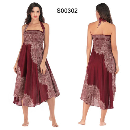 Boho Gonne Donna Rayon Beach Abito lungo Estate Bohemian Jupe Longue Femme Elastico in vita Stampa Fasciatura floreale Halter Hippie platinumshop