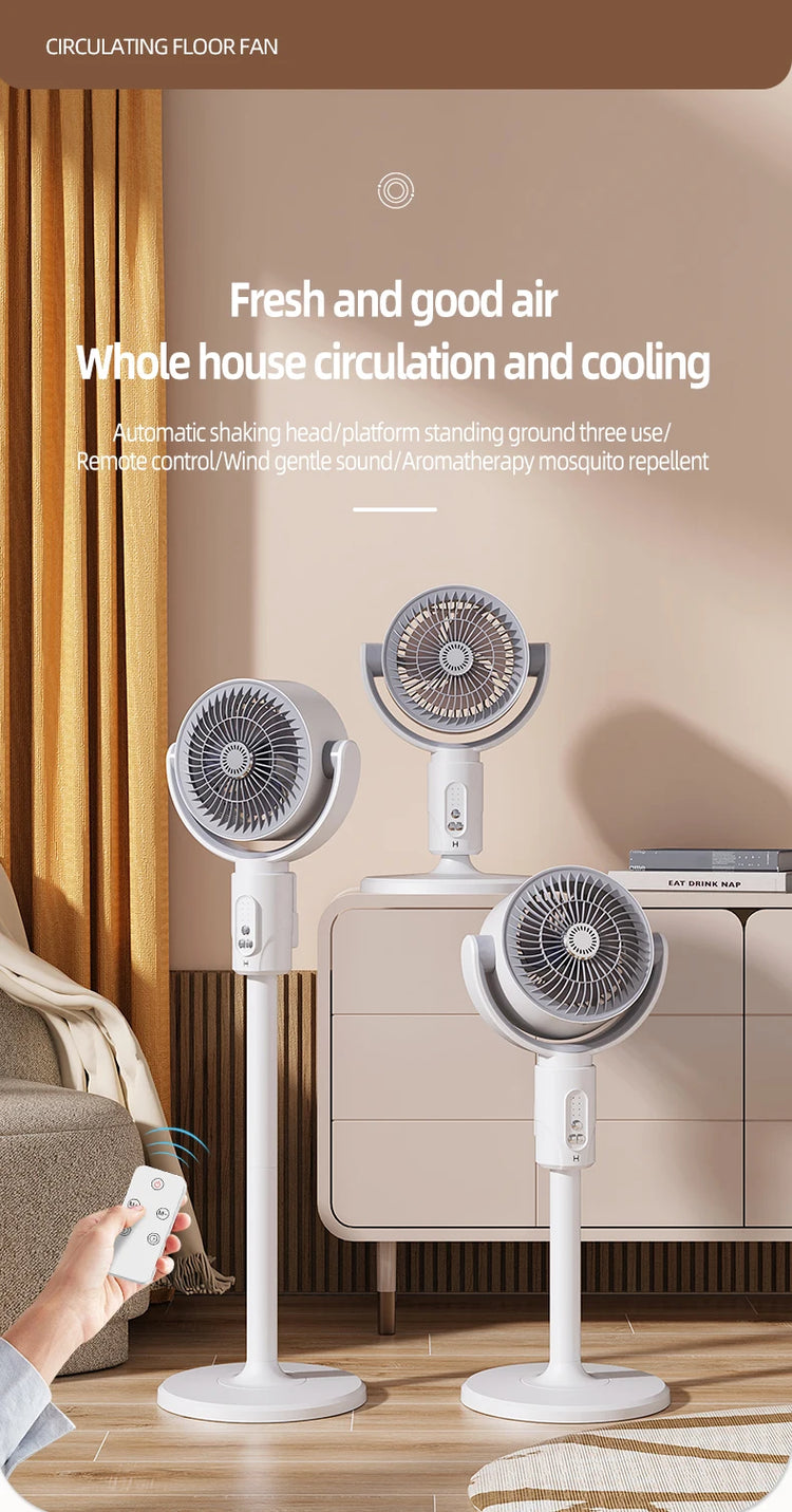 Ventilatore a Turbina Elettrica da Pavimento, Ventilatore a Cinque Velocità Regolabili, Altezza Regolabile, Ricaricabile