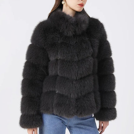 ZADORIN Winter Clothes For Women Stand Collar Splicing Long Sleeve Faux Fur Coat Women Black White Fluffy Jacket Faux Fur Coats