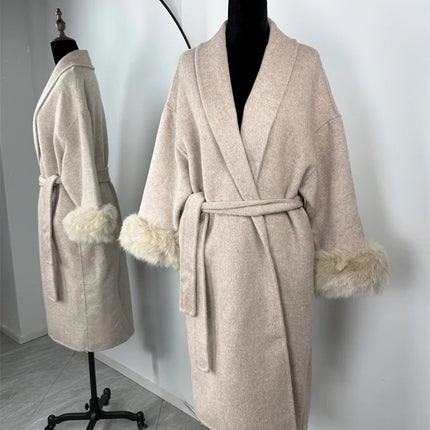 Tossy Fox Fur Wool Overcoat Women's Short Coat Office Lady Elegant Double-sided Woolen Coat 2025 New Cardigan Jackets Loose Wool