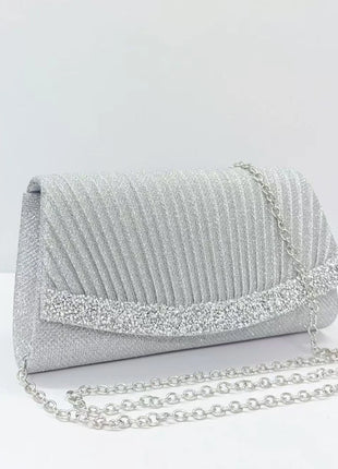 Borsa Clutch Plissettata con Strass, Pochette da Sera Scintillante con Cristalli, Elegante Borsetta da Donna per Cerimonie, Matrimoni e Feste Formali