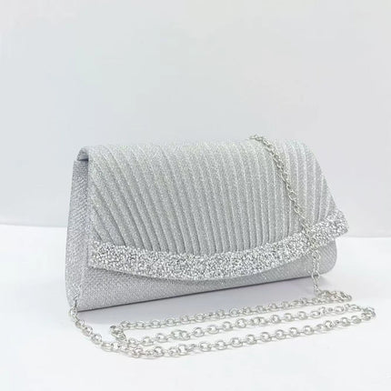 Borsa Clutch Plissettata con Strass, Pochette da Sera Scintillante con Cristalli, Elegante Borsetta da Donna per Cerimonie, Matrimoni e Feste Formali