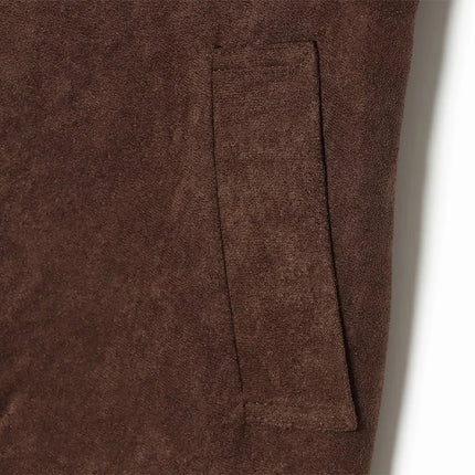 Elegant Suede Women Jacket Turn Down Collar Double Breasted Belt Waist Slim Jackets 2026 Autumn Winter Female Fashion Tops