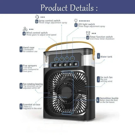 Nuovo 3 in 1 ventilatore condizionatore d'aria domestico mini dispositivo di raffreddamento dell'aria LED luce notturna umidificatore portatile ventola di regolazione dell'aria ufficio casa ventilatore