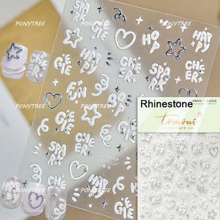 English Word Christmas Tree Calligraphy Font Reindeer Bell Gift Bowknot Starburst Adhesive Nail Charm Art Sticker Manicure Decal