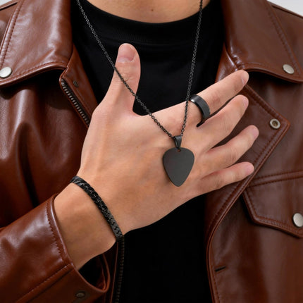 Set di 3 Pezzi: Collana con Ciondolo a Forma di Plettro per Uomo, Bracciale con Catena Cubana Piatta Stile Rock Punk, Set di Gioielli Classici da Uomo, Idea Regalo platinumshop