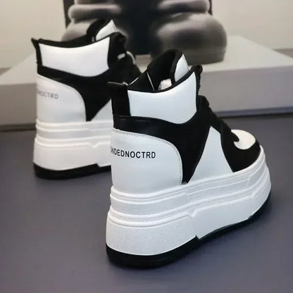 10CM 12CM 14CM High Top Leather Women Autumn Spring Platform Wedge Women Fashion Sneakers Chunky Shoes Vulcanize Skateboard - PlatiNum