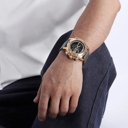 NAVIFORCE Orologio alla moda da uomo con cinturino in vera pelle Movimento al quarzo resistente all'acqua 30M Display luminoso con giorno e data F platinumshop