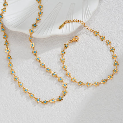 Sifisrri Set di gioielli con bracciale a catena con fiore blu olio vintage per donna, ragazza, regalo di San Valentino alla moda in acciaio inossidabile platinumshop