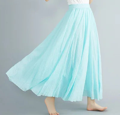 nuove gonne lunghe in cotone di lino da donna 2020 gonne lunghe a pieghe in vita elastica spiaggia Boho gonne estive vintage Faldas Saia