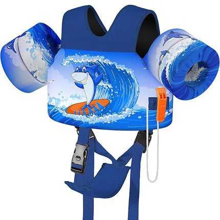 Kids Swim Vest for Toddlers Floaties for Swimming Armbands 15-70 lbs Cartoon Swim Water Wings with Crotch Strap Child Pool Floats Vest