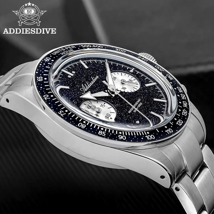 ADDIESDIVE New Quartz Watch Luxury VK64 Chronograph Men Wristwatches BGW9 Luminous Diving 100m Waterproof 316L Stainless Steel
