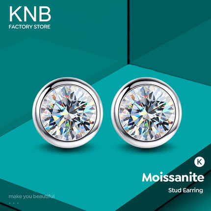 KNB Real 0.5-1ct Moissanite Diamond Round Stud Earrings for Women 925 Sterling Silver Wedding Earring Luxury Fine Jewelry Gifts PlatiNum