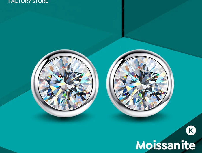 KNB Real 0.5-1ct Moissanite Diamond Round Stud Earrings for Women 925 Sterling Silver Wedding Earring Luxury Fine Jewelry Gifts PlatiNum