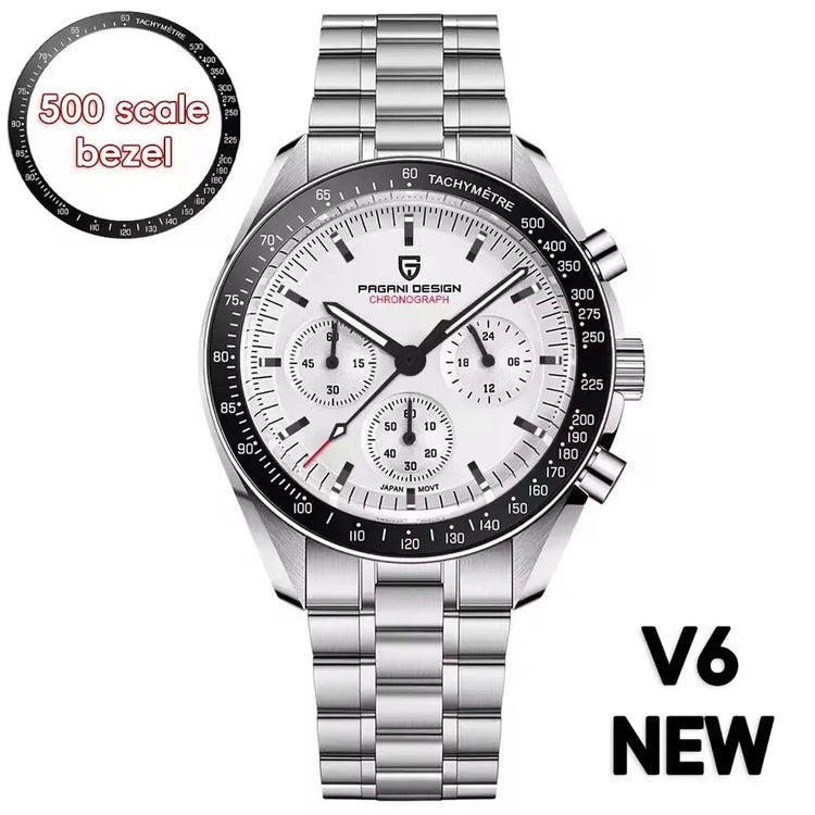 PAGANI DESIGN 500 Orologio da Uomo di Lusso con Cronografo Sportivo, Quadrante Tondo, Vetro Zaffiro AR, Movimento Giapponese, Acciaio 316L, Luminoso platinumshop