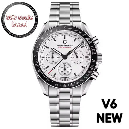PAGANI DESIGN 500 Orologio da Uomo di Lusso con Tachimetro Circolare, Cronografo Sportivo, Vetro Zaffiro AR, Movimento Giapponese, Acciaio 316L, Luminoso