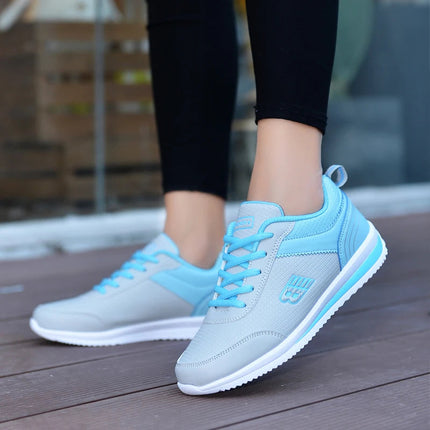 PU Leather Women's Running Shoes Lightweight Casual Sports Shoes Waterproof Outdoor Training Sneakers for Jogging Tennis PlatiNum