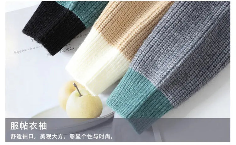 Winter Fashion Sweater Men Patchwork Casual Knit Pullovers Mens Thick Warm Harajuku Loose Knitted Sweaters O-Neck Streetwear Man
